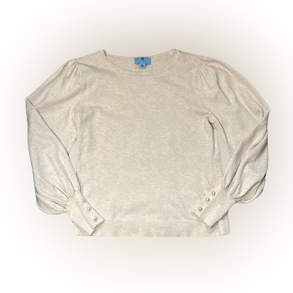 Cece Women's Cream Long Puffy Sleeve with Pearl Buttons Sweater Blouse